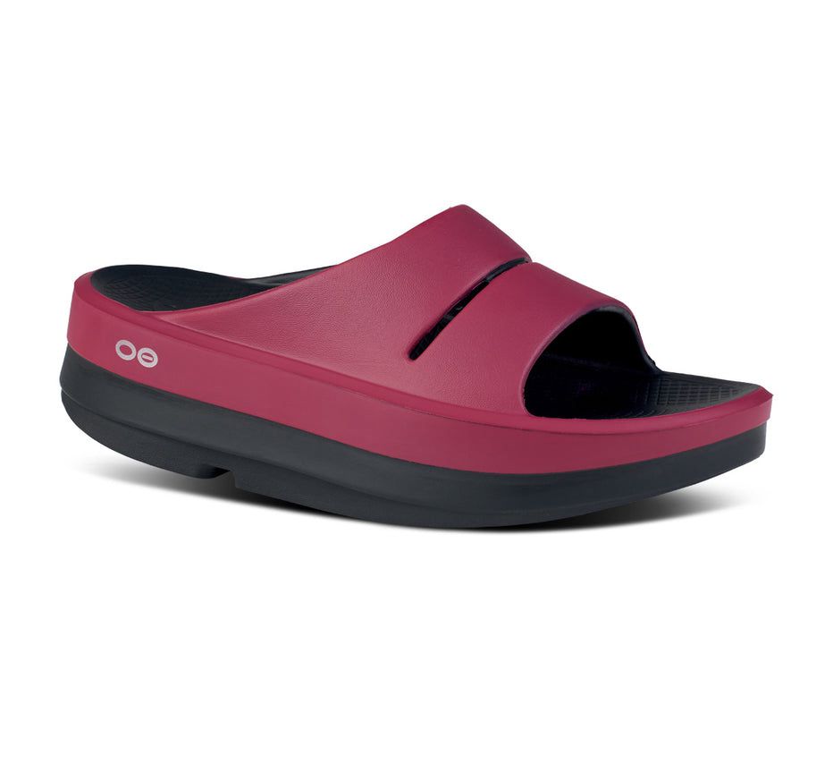Oofos Oomega Ooahh Stacked - Women's Slide Burgundy - Canada ( VIOB-89647 )